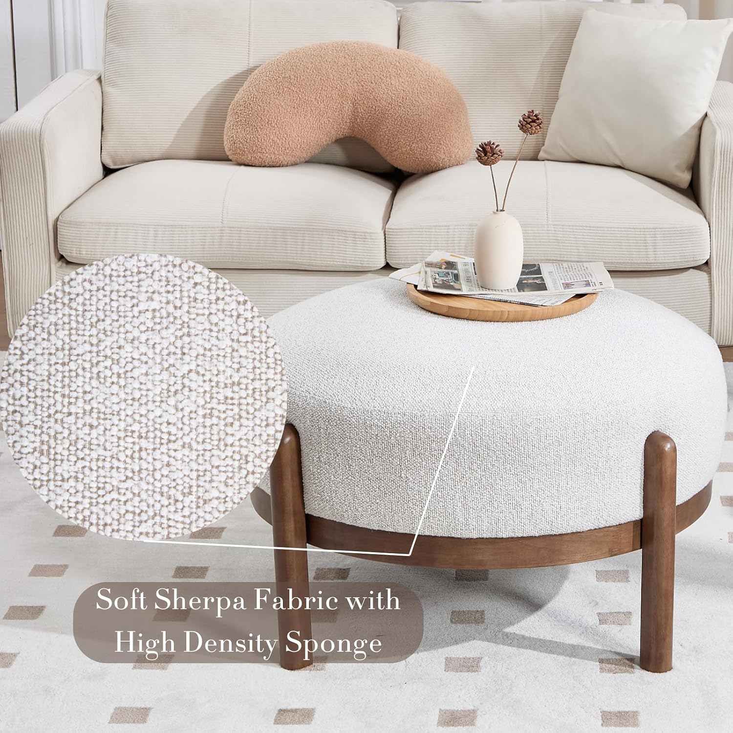 Sherpa Fabric Ottoman Bench wi - огляд і ціна Outdoor Furniture Wood